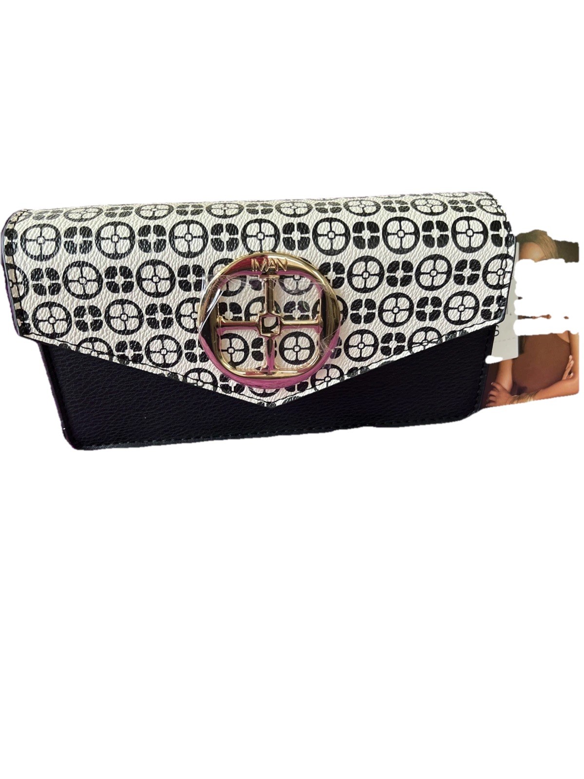 Iman Black&Wht New WT Leather Crossbody 1.75 Wide Leather Sh Strap Or Gold Chain