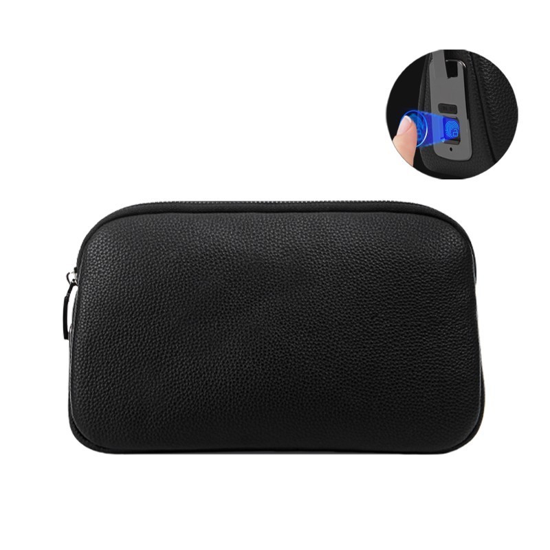 Genuine Leather Bag Fingerprint Lock Anti Theft Travel Organizer Wrist Strap