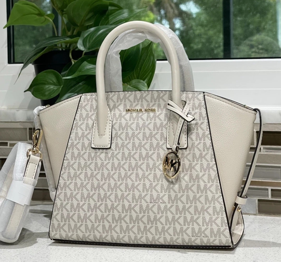 MICHAEL KORS AVRIL SMALL ZIP CROSSBODY SATCHEL SHOULDER BAG PURSE MK CREAM LOGO