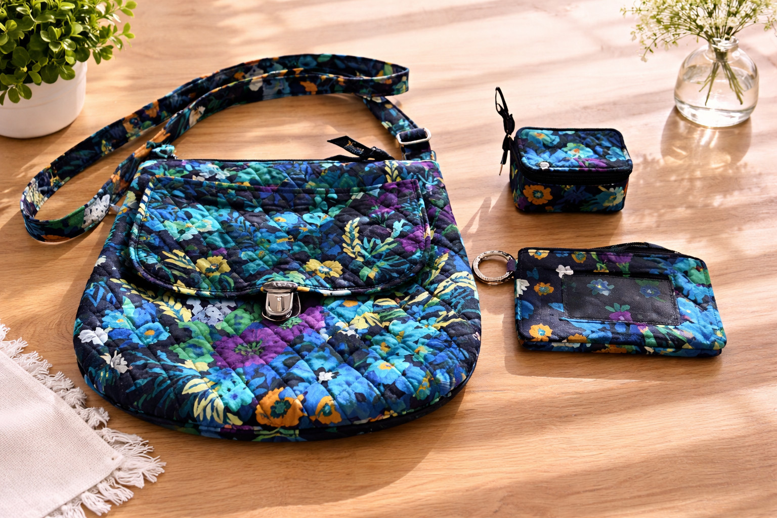 Vera Bradley “Midnight Blues” 3-Piece Travel Bundle: Lizzy Crossbody, Pill Organ