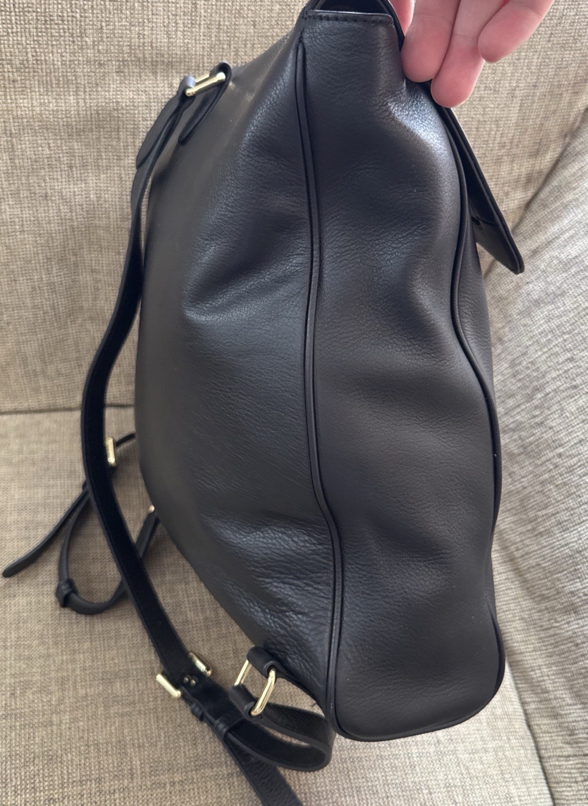 Mark and Graham Elisabetta Black Pebbled Leather Backpack Bamboo Turn Lock Large