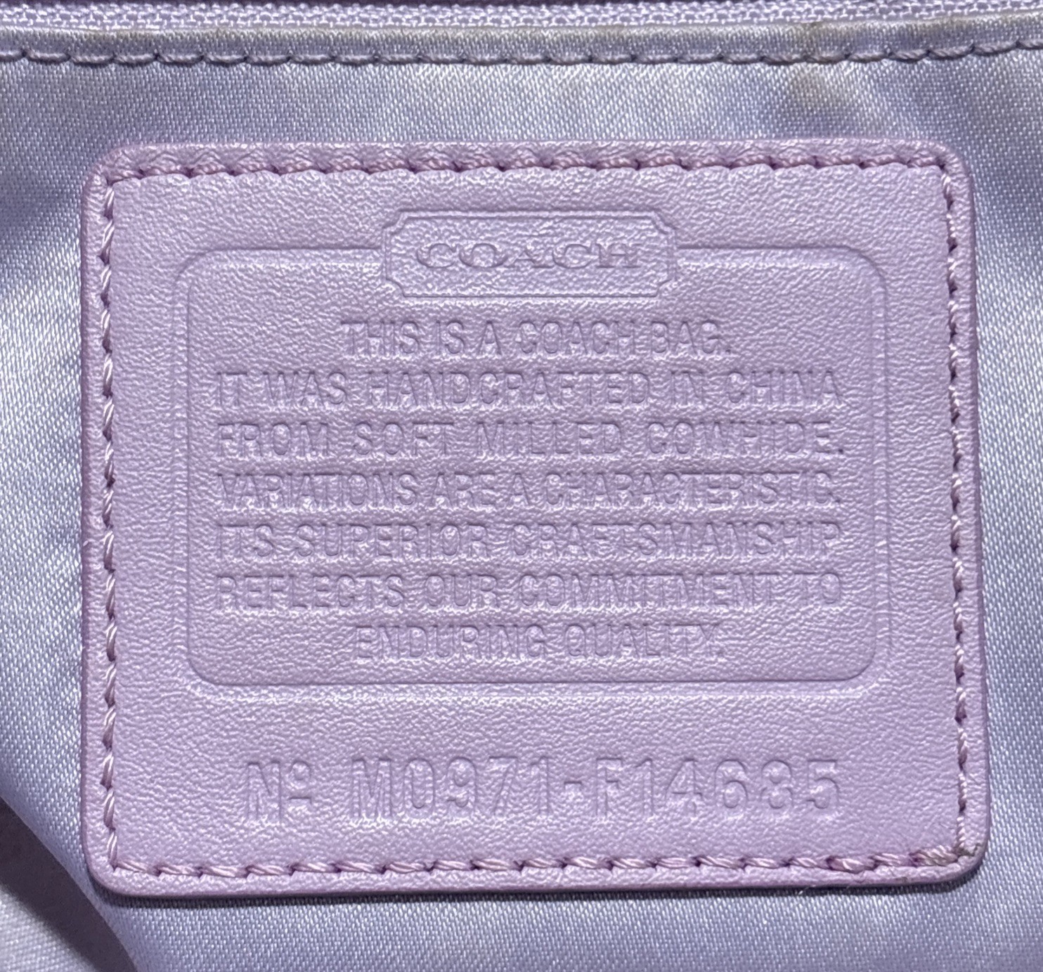 Authentic Coach M0971-F14685 Penelope Lilac Pebbled Leather Satchel