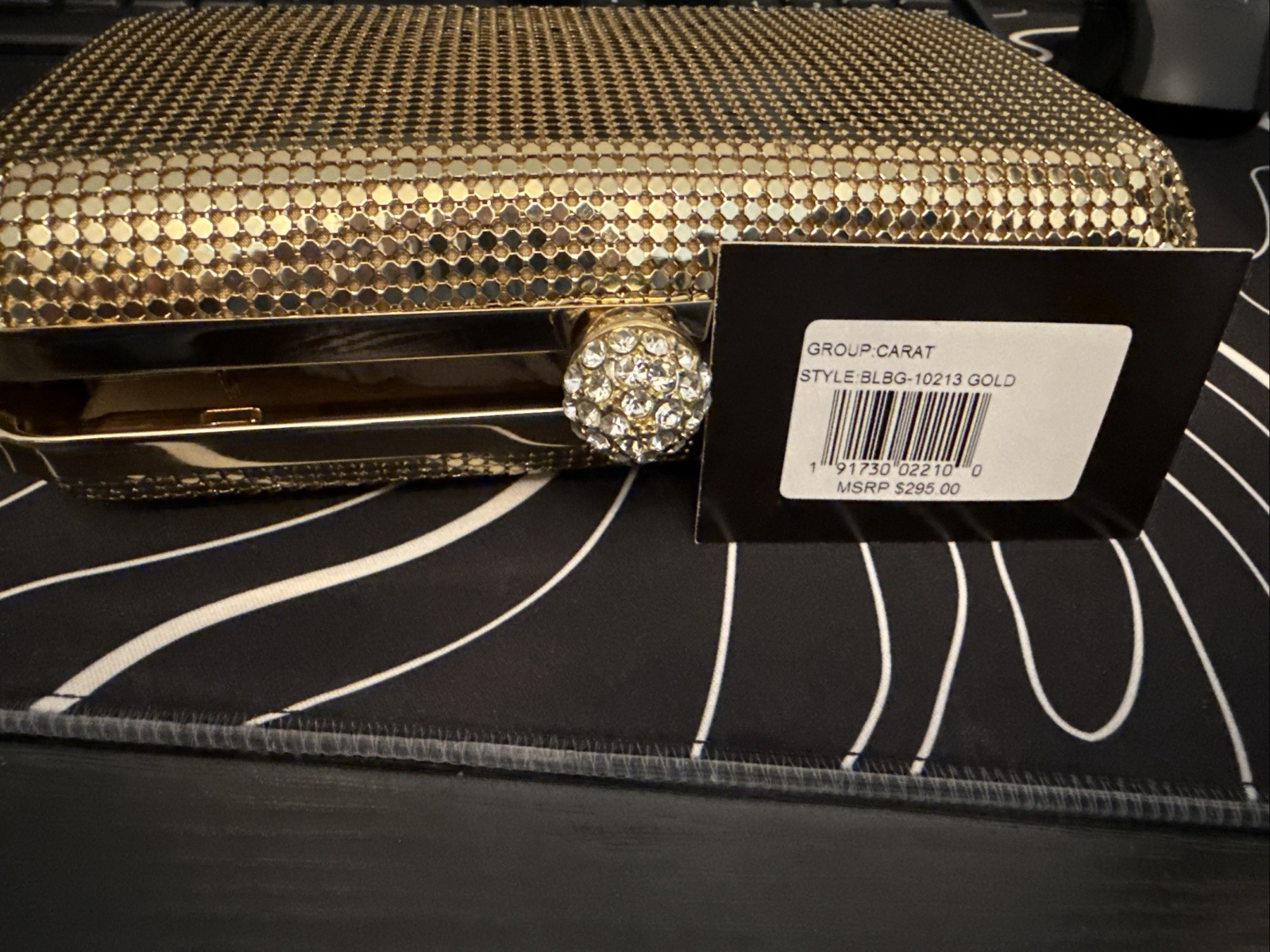 Badgley Mischka Carat Gold Mesh Clutch Evening Bag Crystal Clasp NWT BLBG-10213