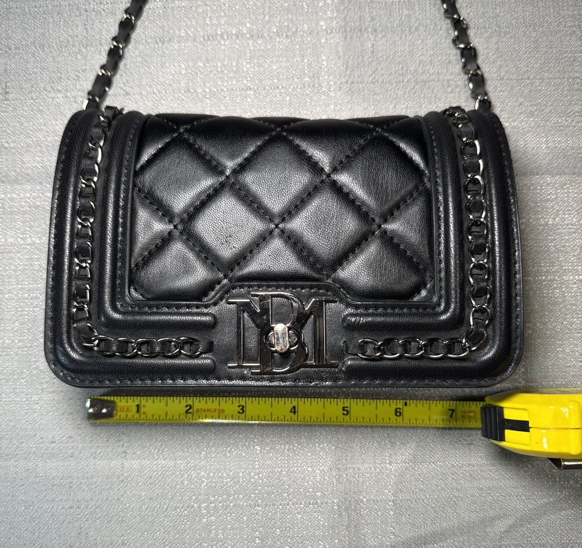 Badgley Mischka Black Quilted Shoulder Bag Chain Strap Logo Accent