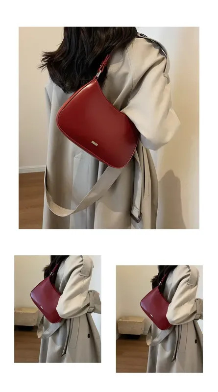 Red Underarm Shoulder Bags for Women 2024 New Texture Leather Crossbody Bag