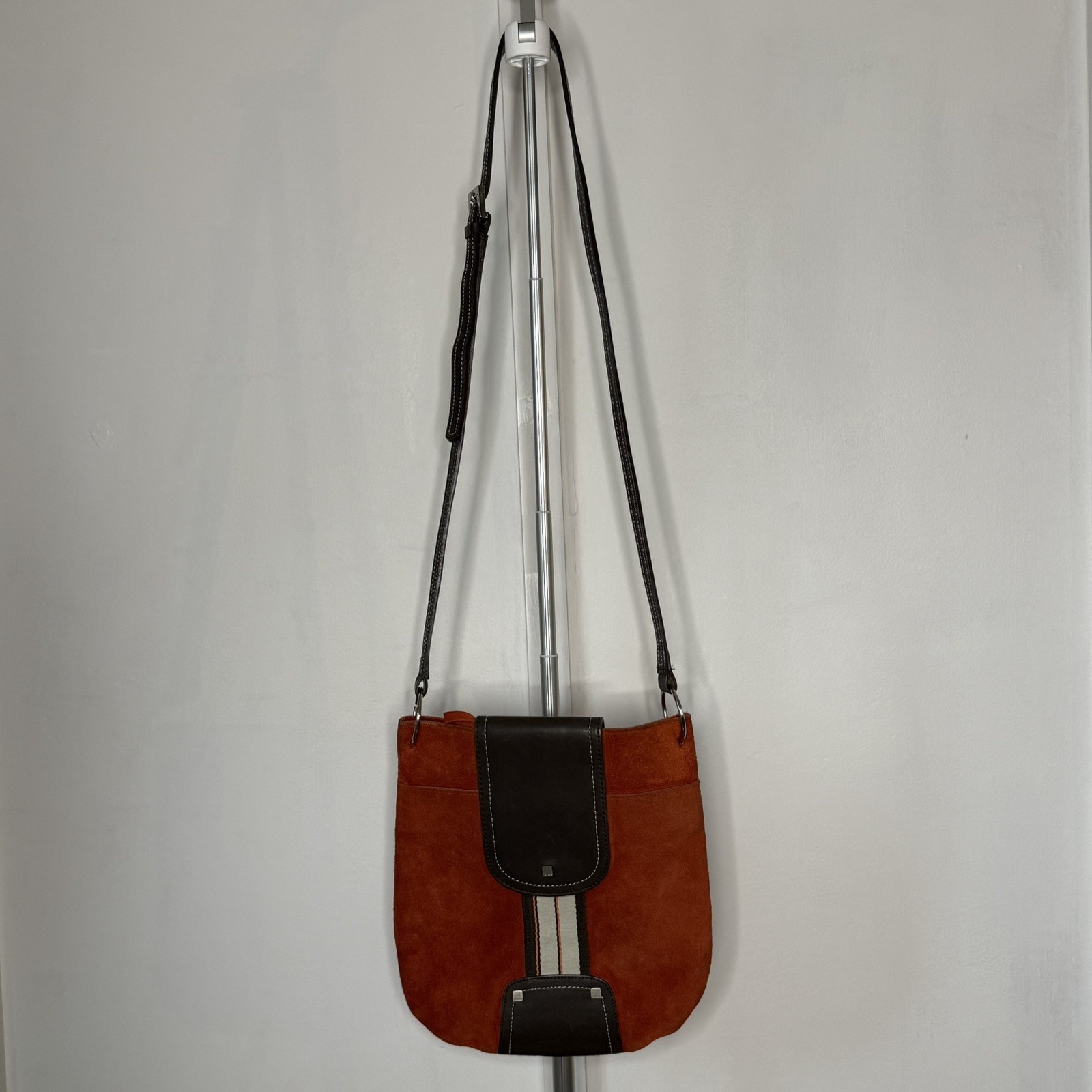 LAZARO Red GENUINE SUEDE LEATHER MESSENGER HANDBAG Stripe Accent VINTAGE