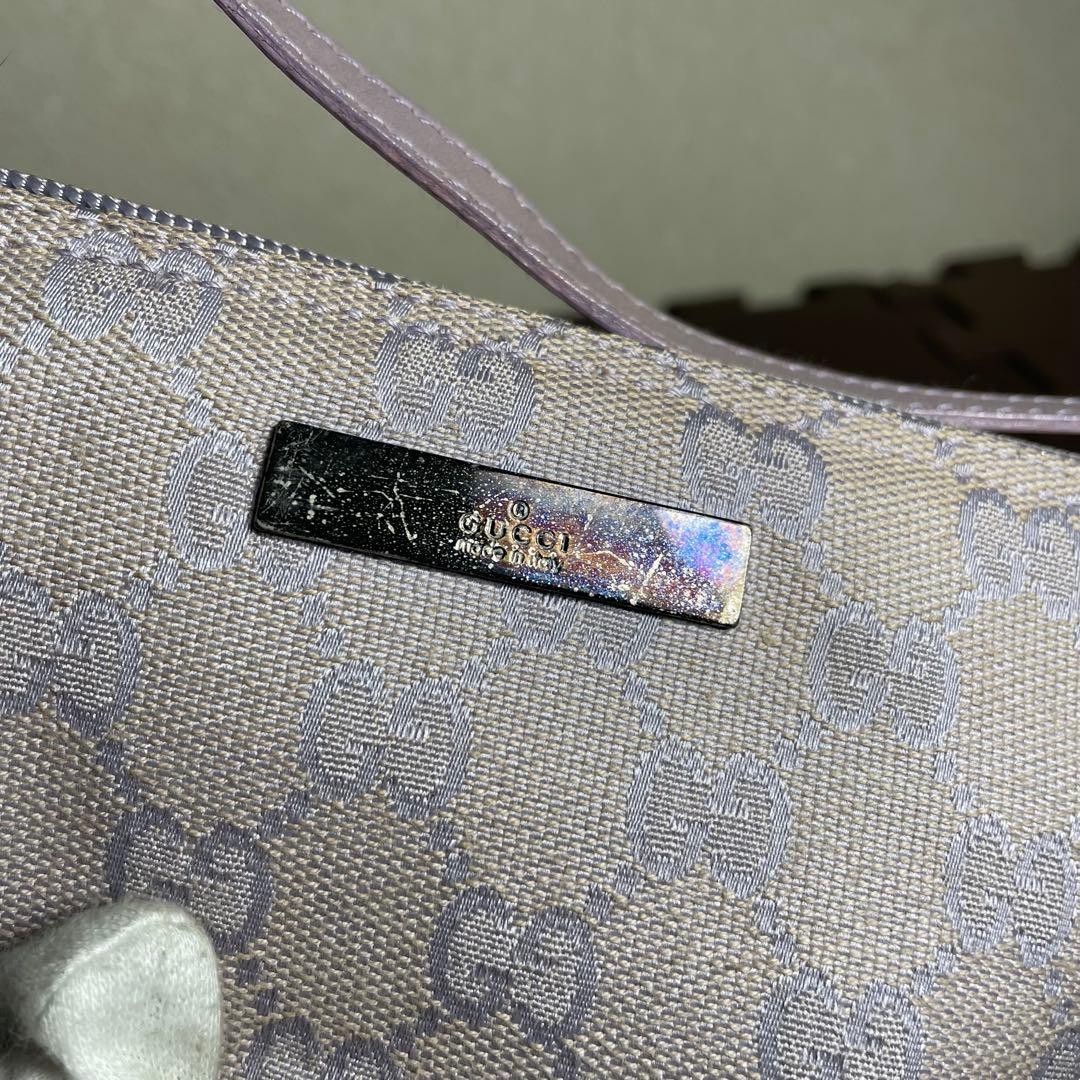 GUCCI GG Shoulder Hand Bag Ziplock Leather Canvas Lavender Silver Hardware Japan