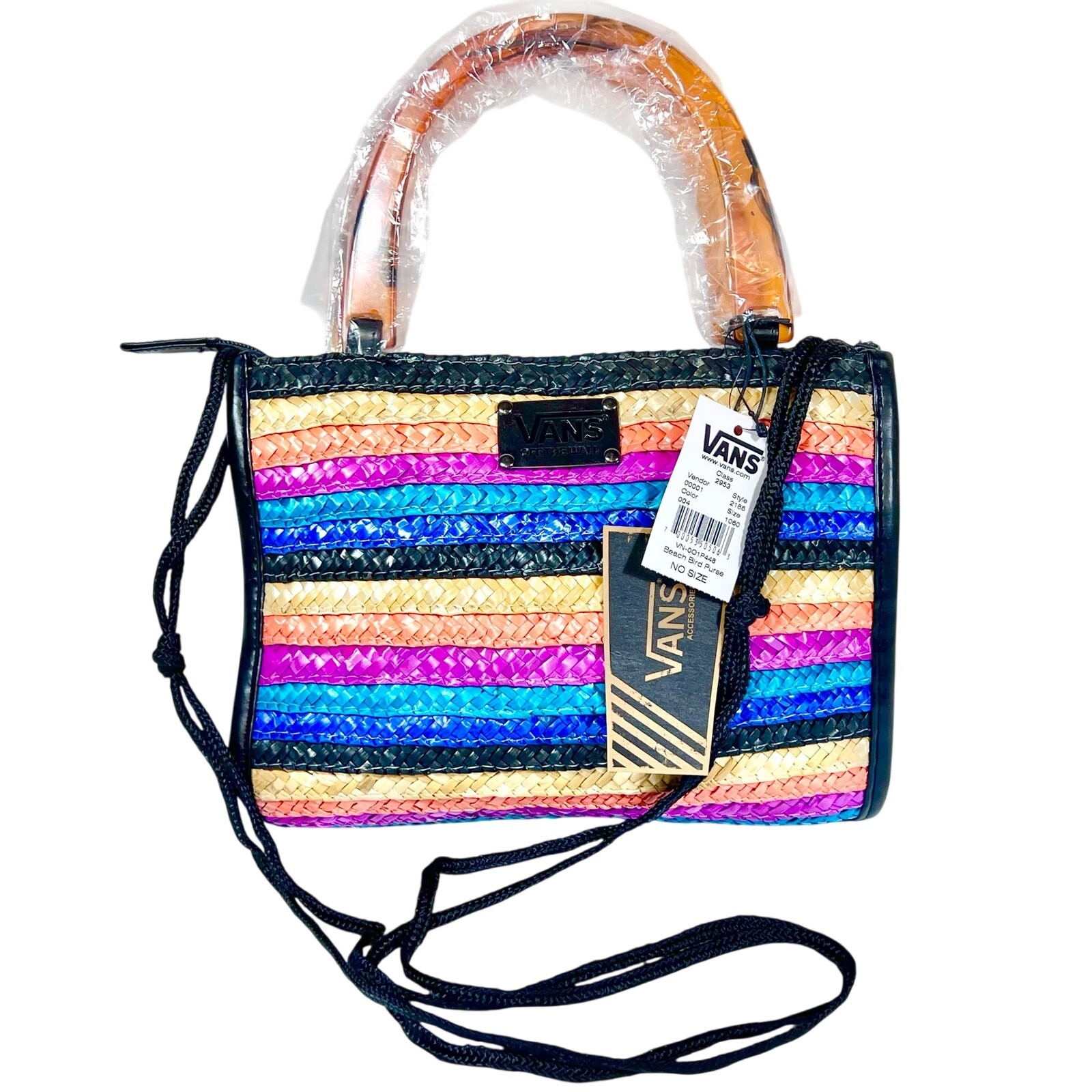 Vans Beach Bird Purse Multi-Colored Straw Purse With Tortoise Resin Handles New