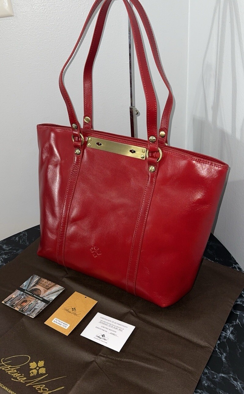 PATRICIA NASH Discovery Leather Bonzano Tote Ruby Red Large Bag AUTHENTIC NEW