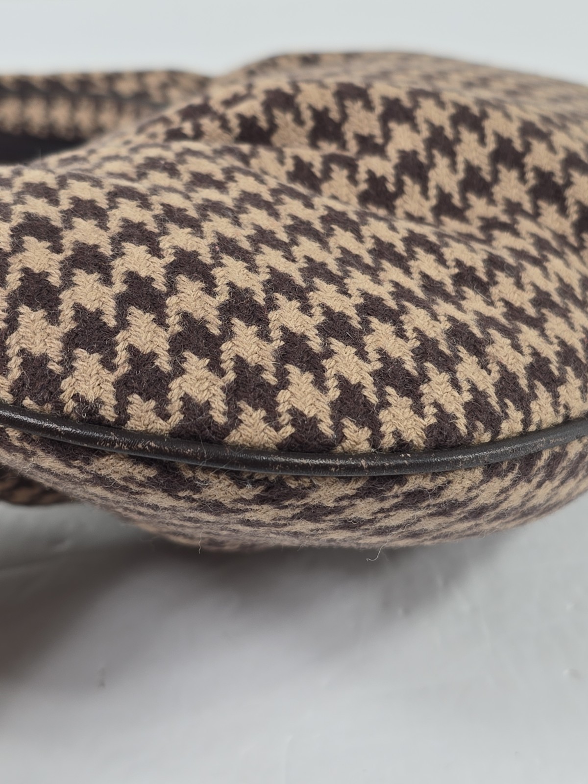 Lauren Ralph Lauren Brown Houndstooth Shoulder Bag Wool Blend Made in Korea Y2K.