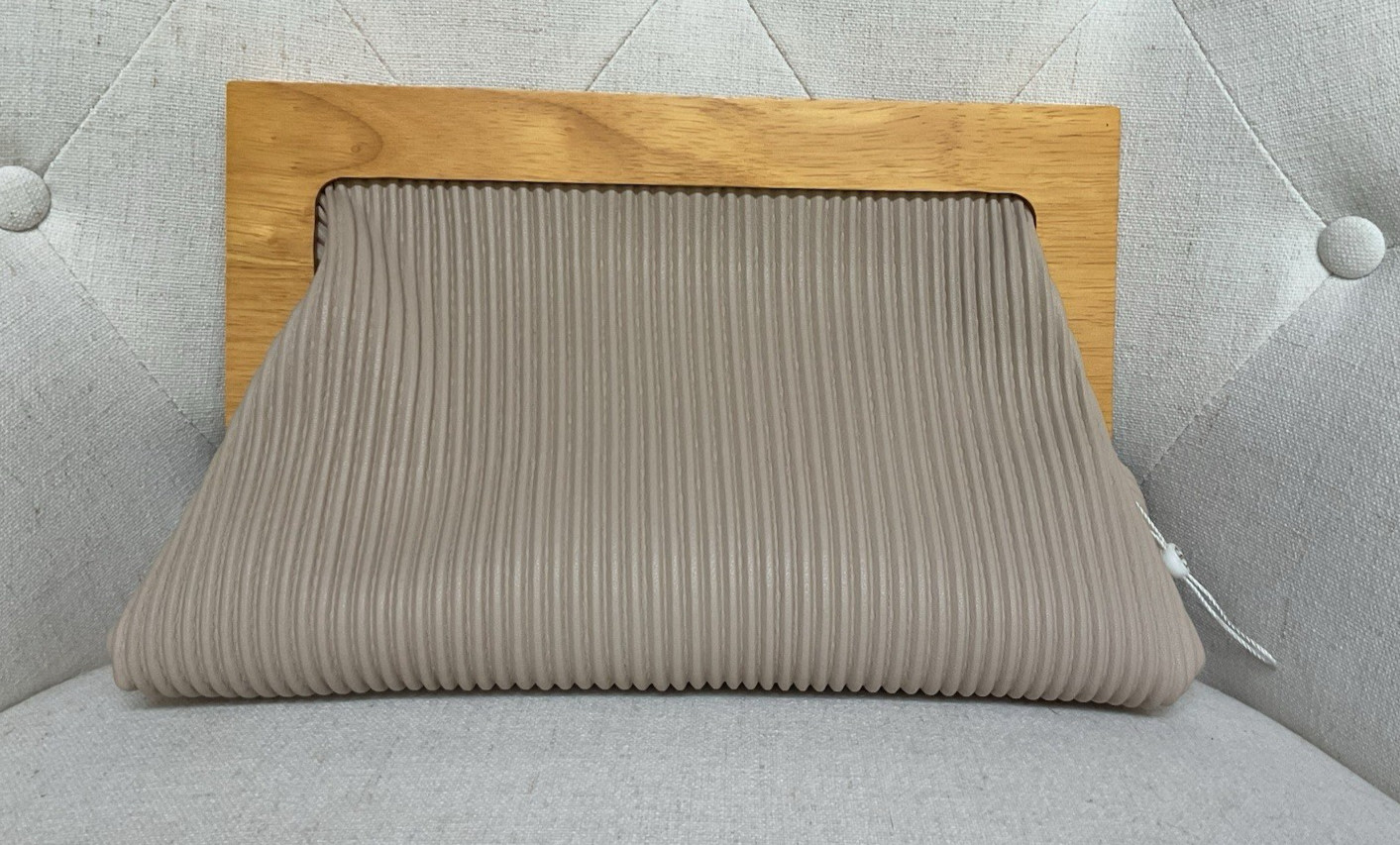 Smooth Pleated Vegan Leather Clutch Wood Frame Magnet Closure