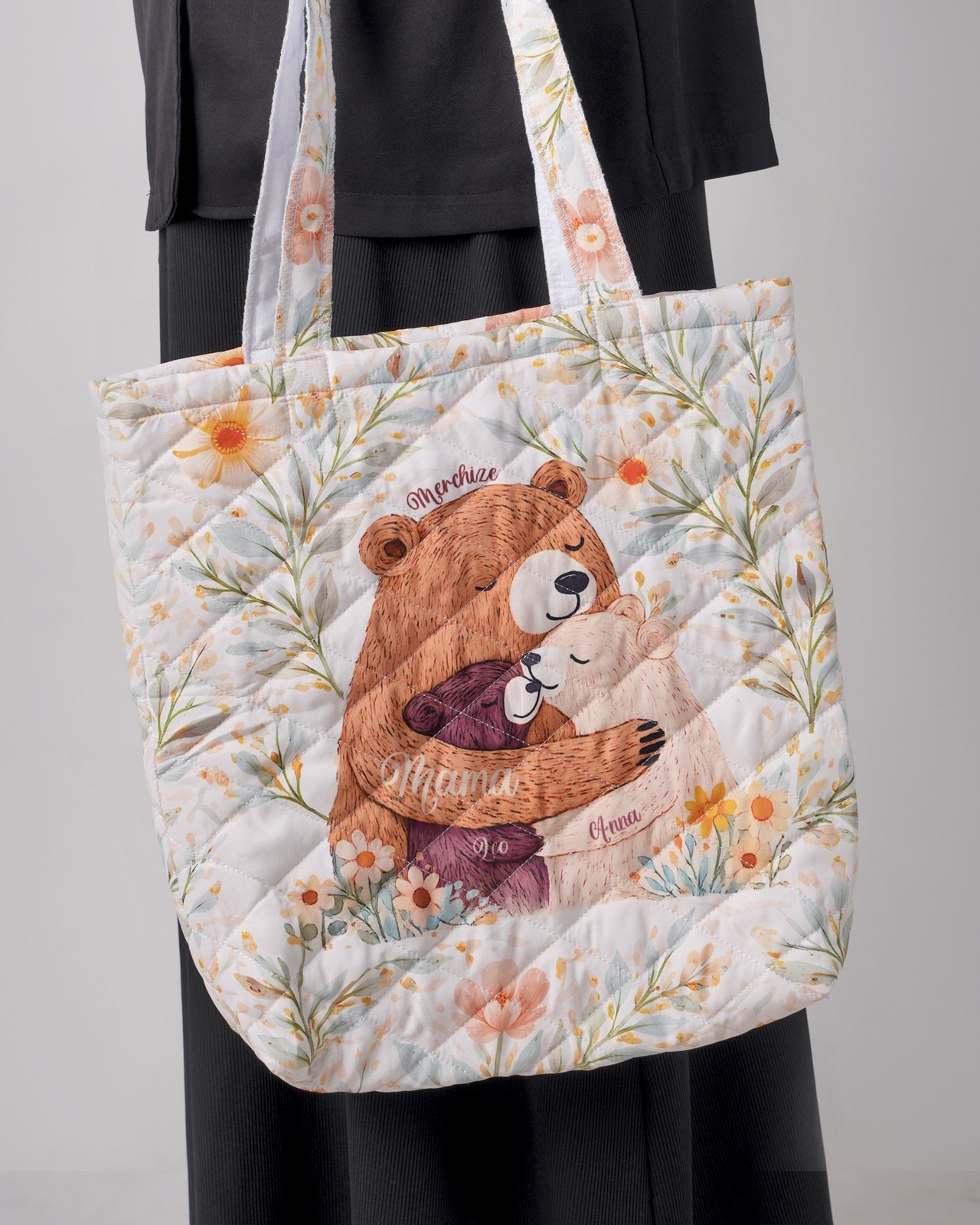Hummingbird Floral Quilted Tote Bag, Vintage Bird Cage Aesthetic Nature Lovers