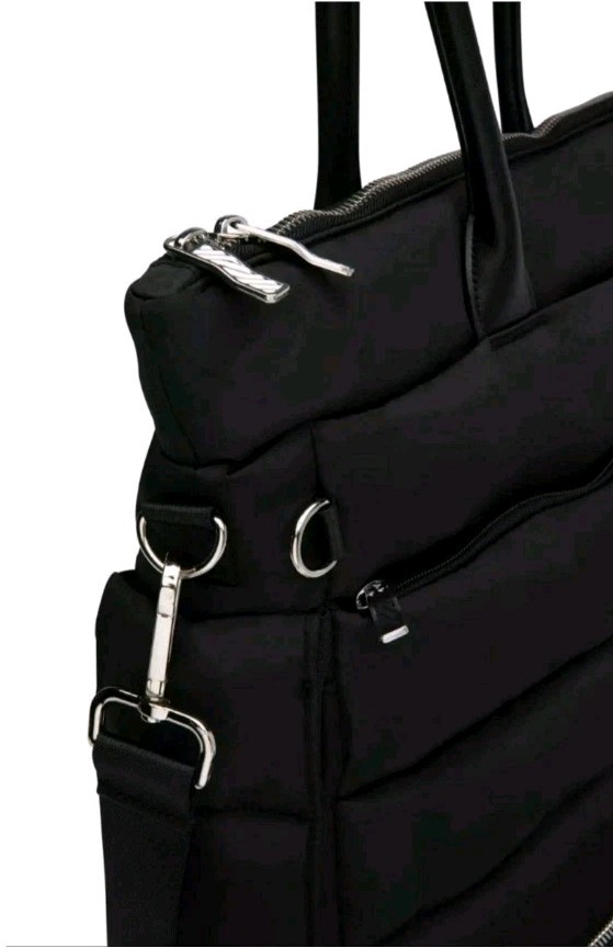 iPack Puffy Fashion Tote Luggage Black Bag Travel Adjustable Strap Laptop Pocket