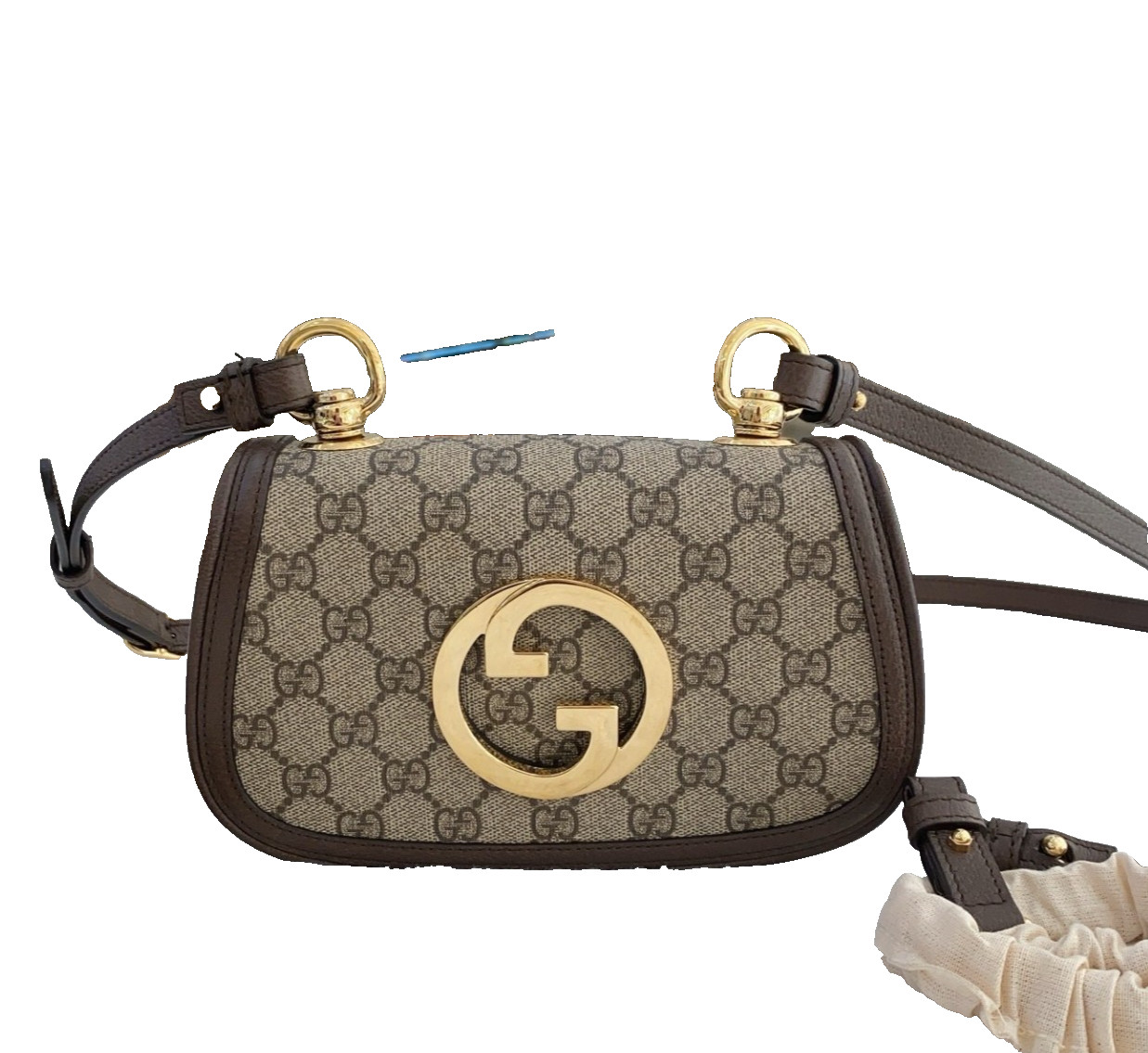 Authentic Gucci Blondie GG Supreme Canvas Shoulder Bag Beige/Brown Gold-Tone