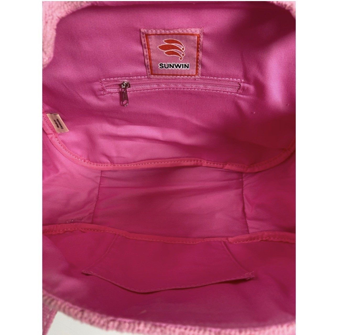 NEW SUNWIN Mini TERRY CLOTH BOATKIN PINK/ RED BOAT TOTE BAG