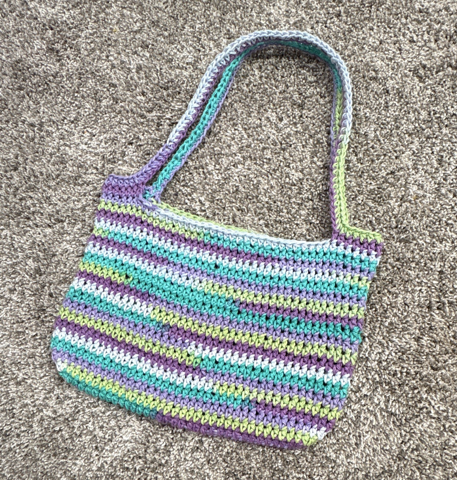 Women’s Multicolor Striped Crocheted Shoulder Bag Purse, Colorful