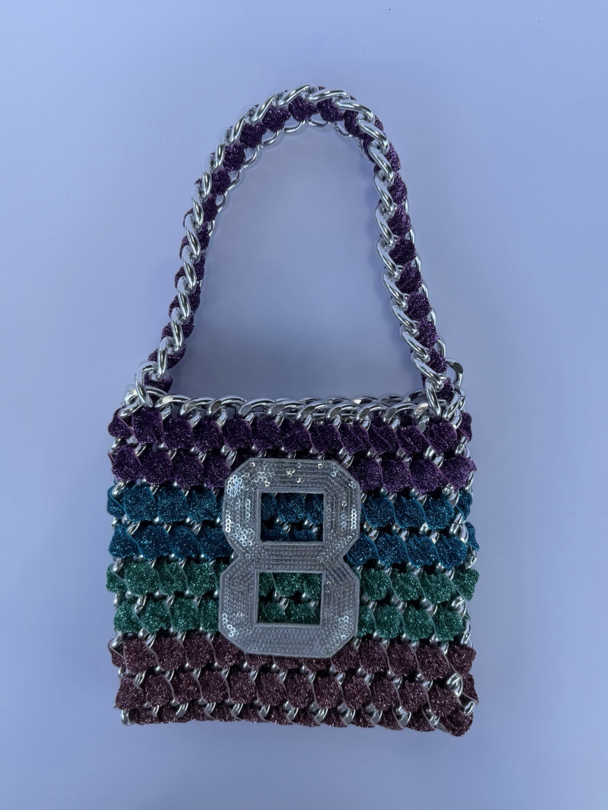 Tambonita Multicolor Knit Colorblock Shoulder Bag w/ Crystal Glitter Chain Strap