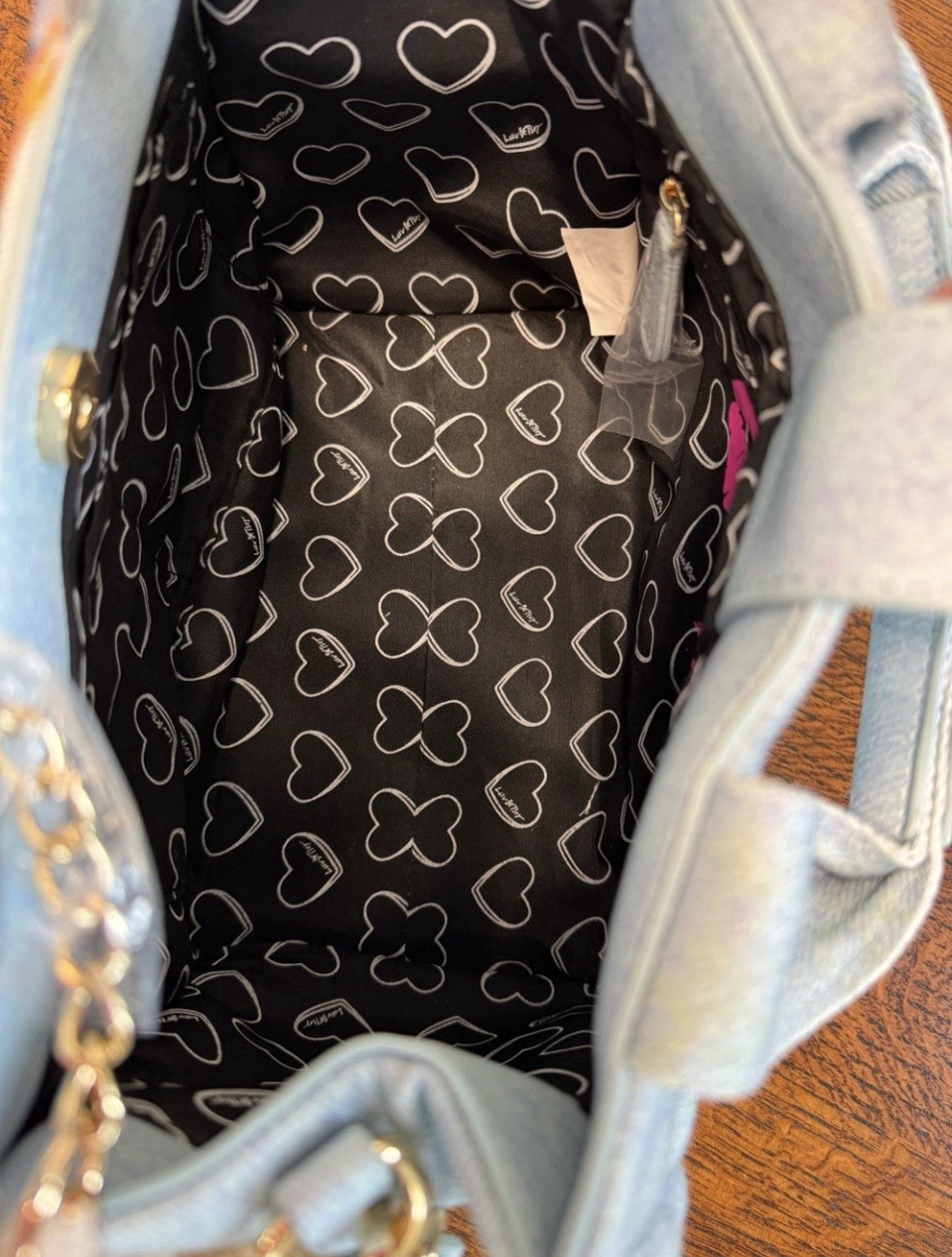 NWT Luv Betsey Denim Satchel Top Handle Bag w/ Teddy Bear Charm