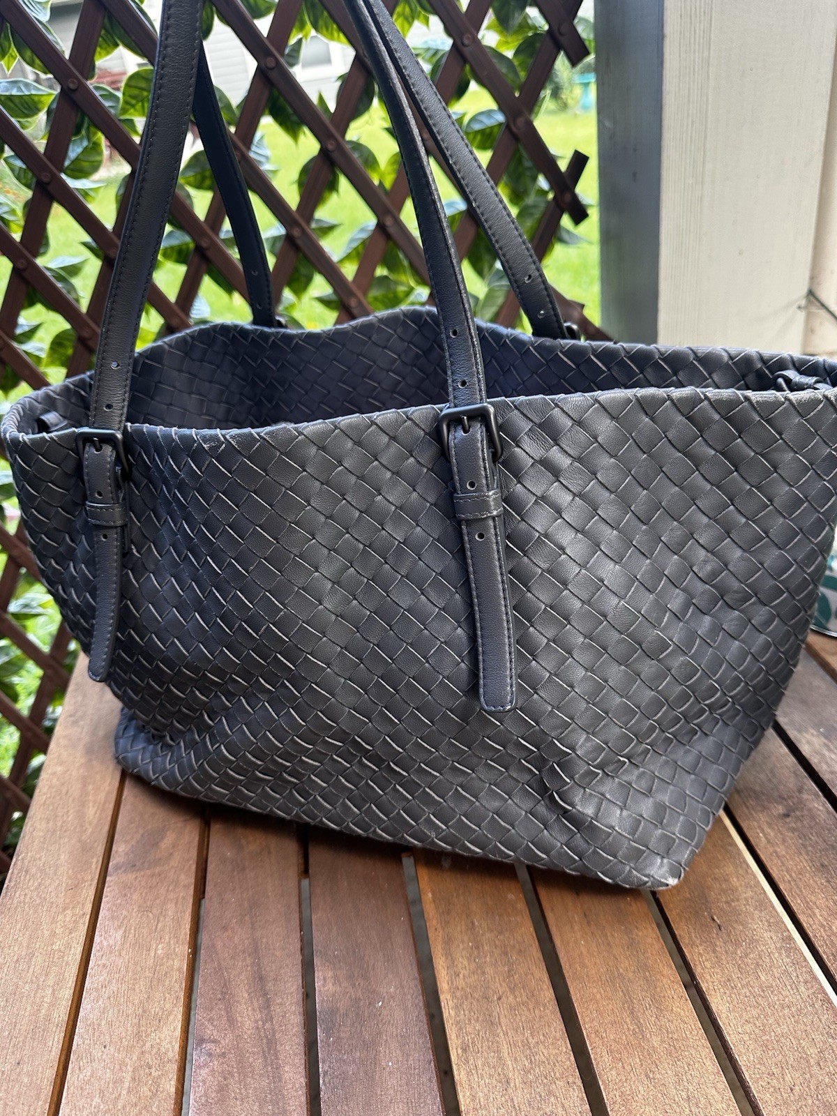 Bottega Veneta Intrecciato Tote Large Gray Canvas/Leather/PVC