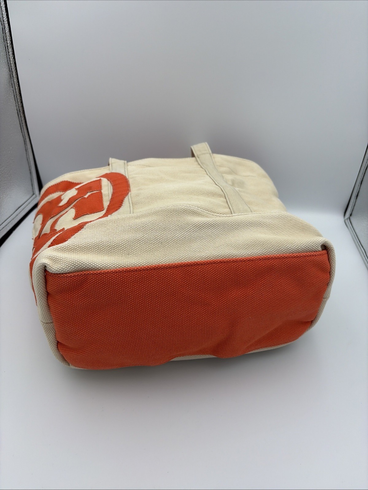 Tory Burch canvas tote beach bag women’s Medium Beige And Orange Logo
