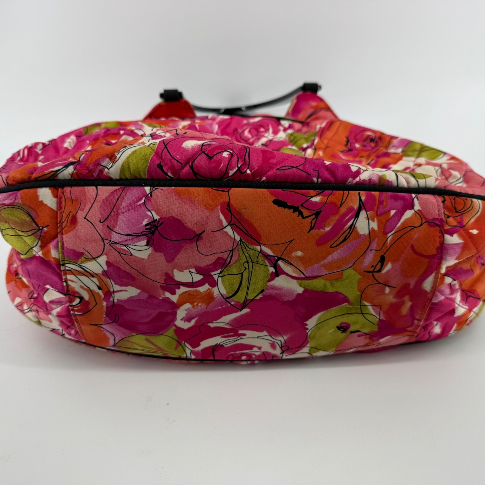 Vera Bradley Camellia Floral Quilted Cotton Satchel Handbag Black Acrylic Handle