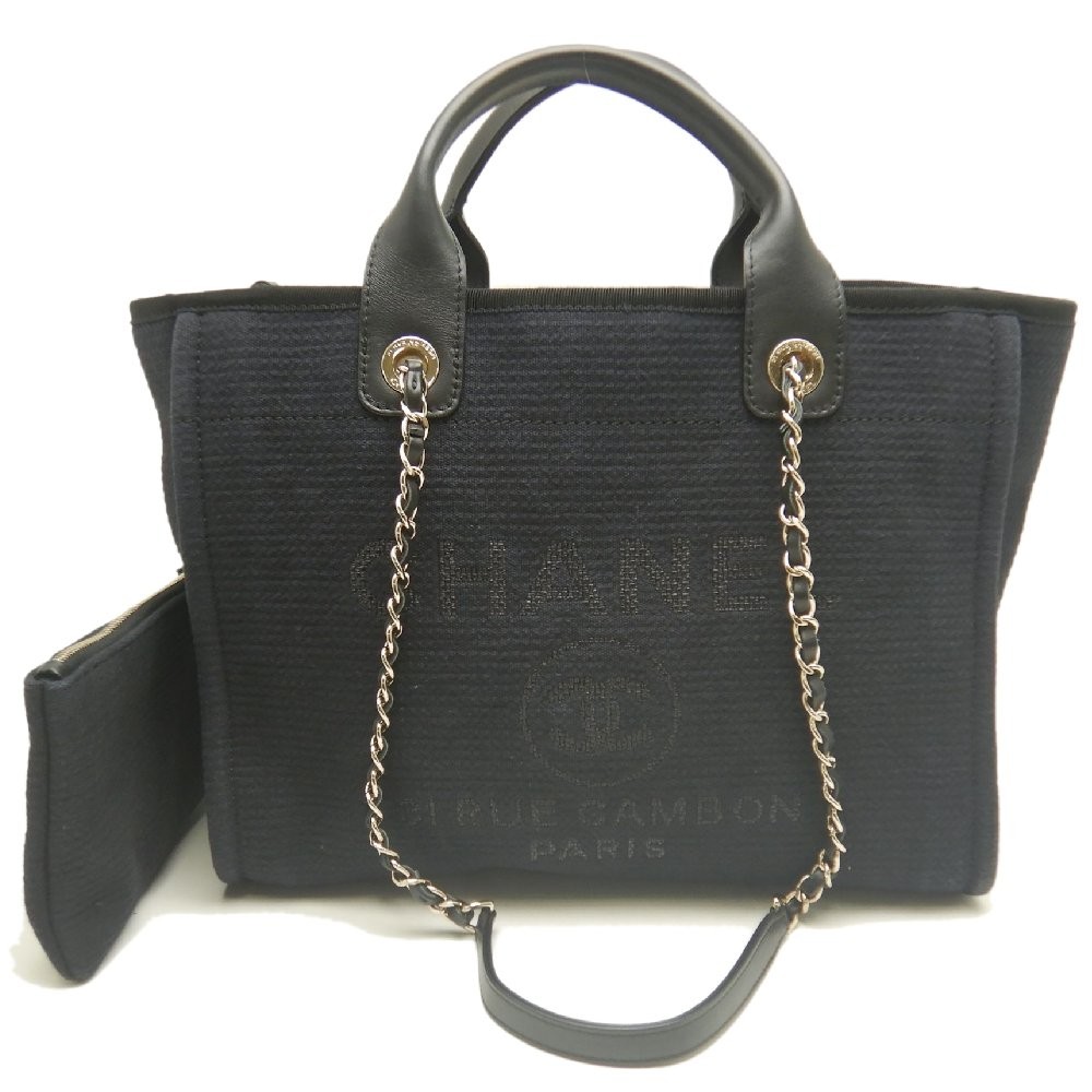 CHANEL Tote Bag Deauville MM AS3257 Canvas/ Leather black/254029