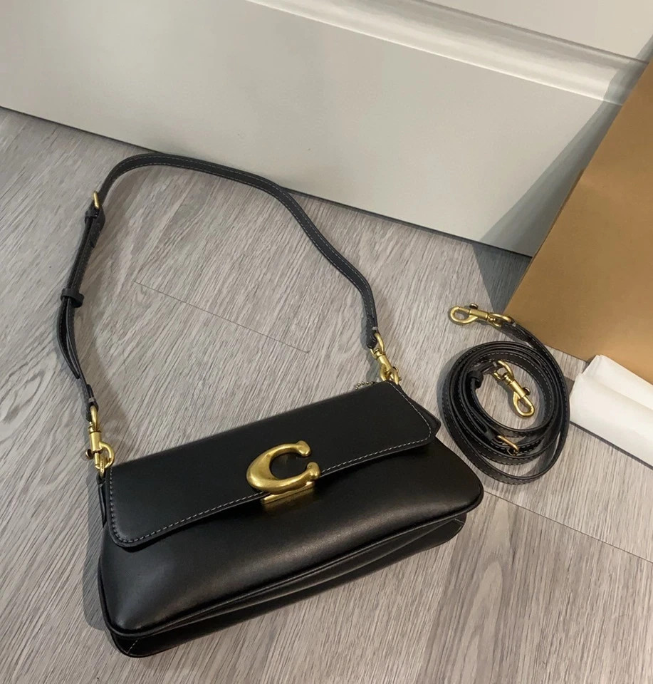 COACH CAM16 Jet Shoulder Bag Black Leather Crossbody New