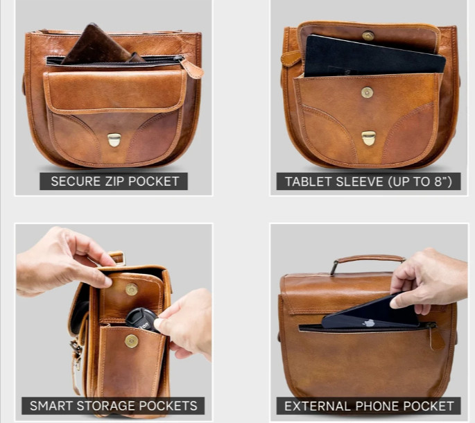 Rofozzi Icon Leather Camera Bag VTG Crossbody DSLR Satchel Saddle Purse Brown