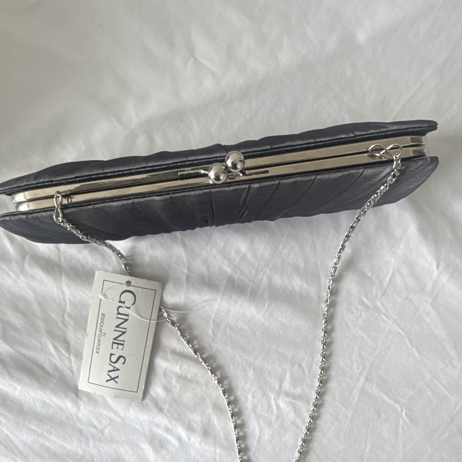 Gunne Sax by Jessica McClintock Gray Pleated Clutch Silver Chain Strap Clasp