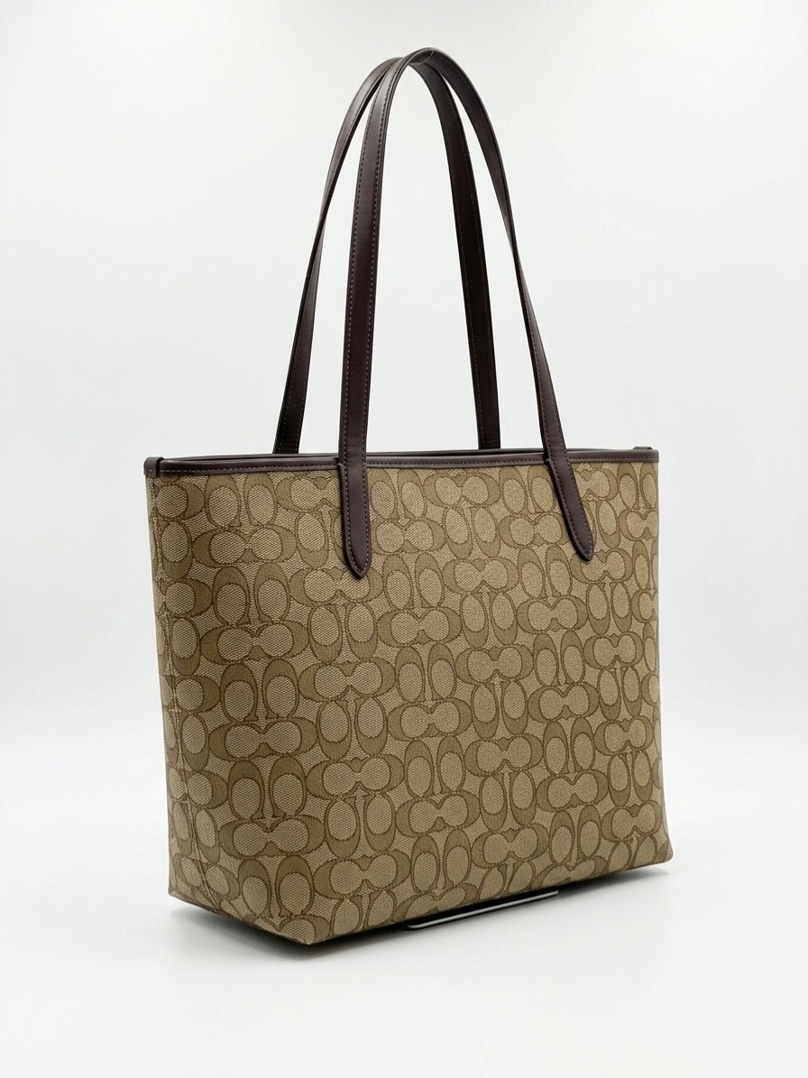 Coach Taylor Tote 37229 Brown Signature Jacquard with Leather Trim