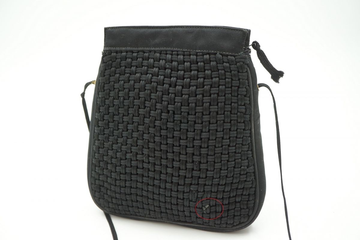 FENDI Vintage Mini Shoulder Bag Pouch Braided FF Logo Cotton Black 6356h