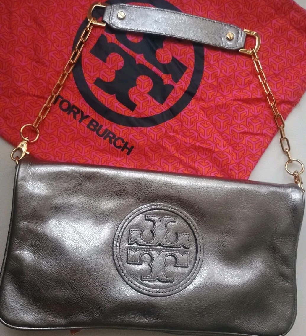 Tory Burch Handbag Shoulder Bag Steel Gray w/Chain Free Shipping w/ Dust Bag New