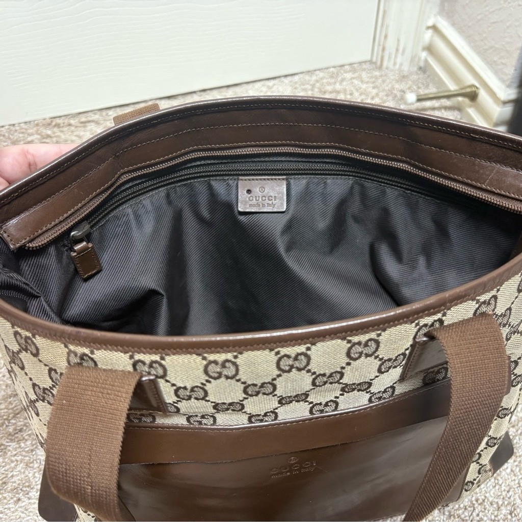 Gucci vintage authentic upcycled zip tote shoulder bag brown floral micro GG EUC