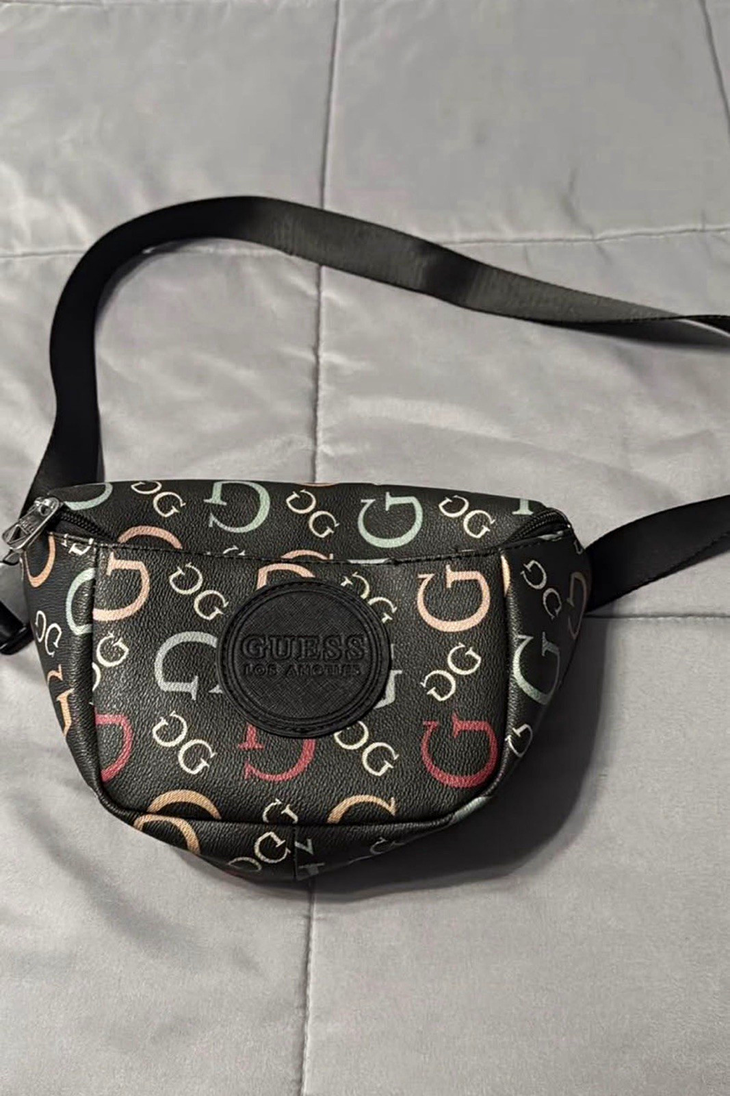 GUESS Black Logo Print Belt Bag Fanny Pack Zip Closure Adjustable Strap