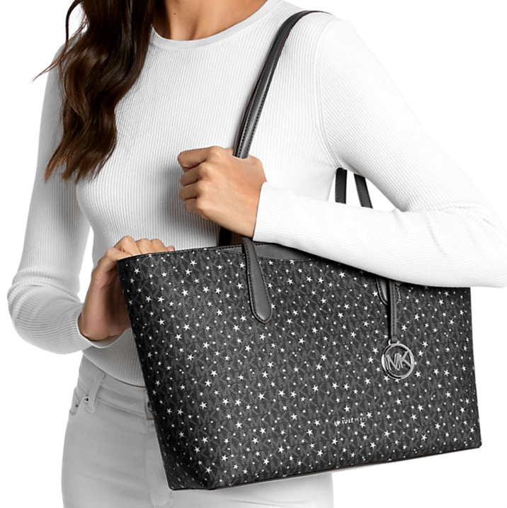 New Michael Kors Arden Large Printed Signature Logo Tote Bag Black Multi