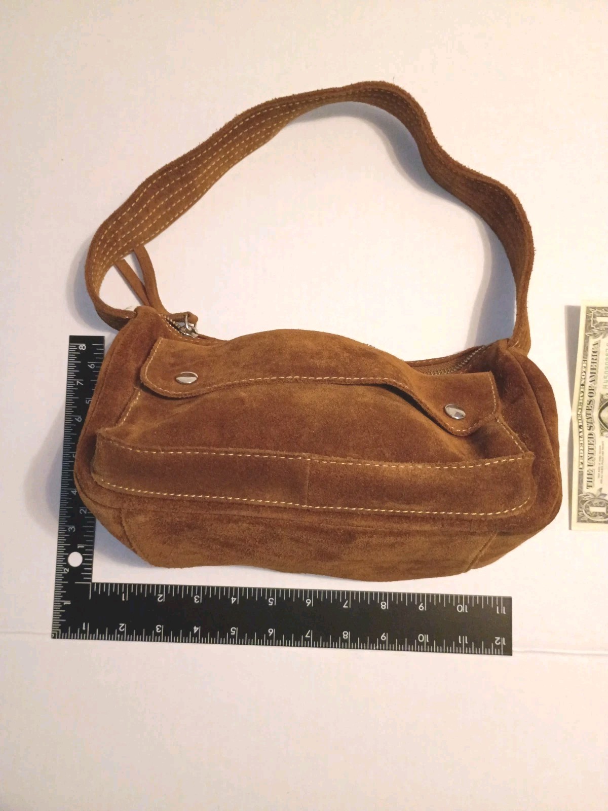 Banana Republic Brown Zip Top Flap Pocket Studded Vintage Shoulder Bag