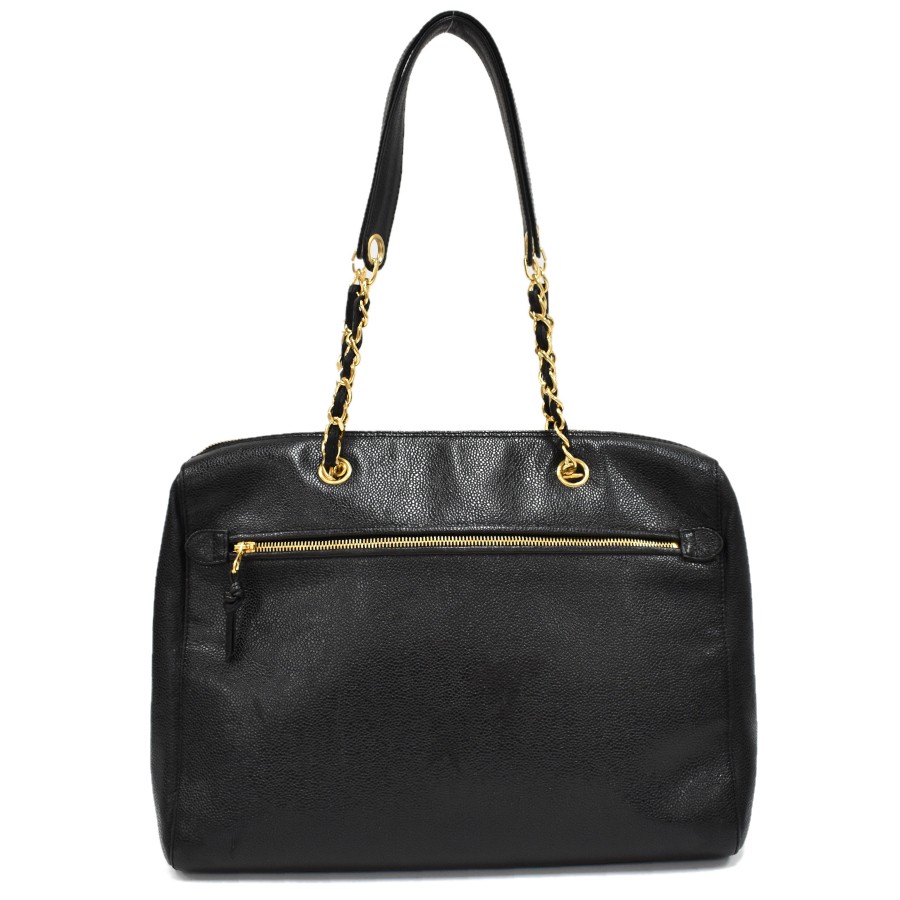 Auth CHANEL Chain Shoulder Tote Bag A10492 Caviar Leather Coco F03C T00H