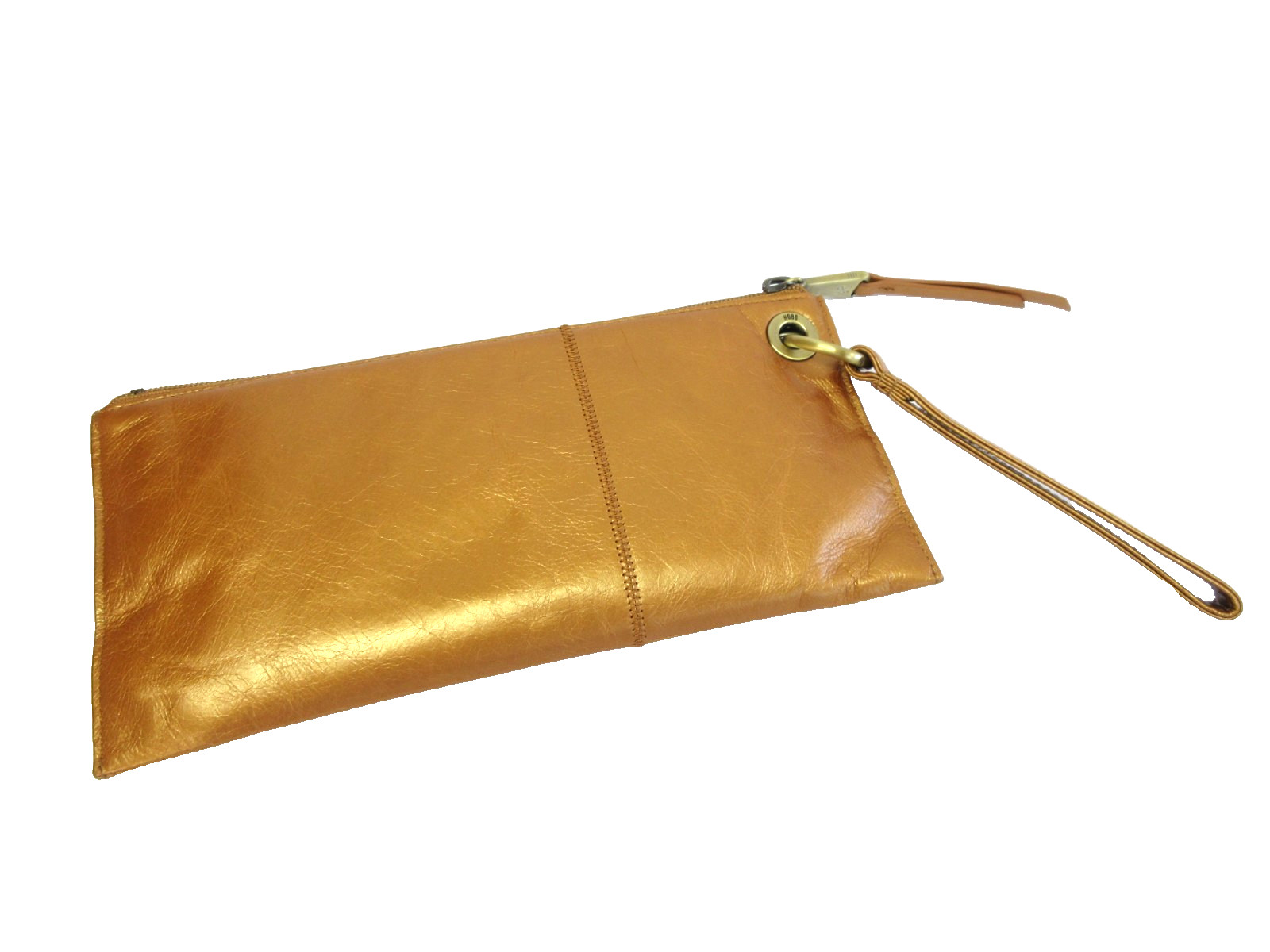 HOBO (International) Vida Wristlet Clutch Bronze Polished Leather Antiqued Brass