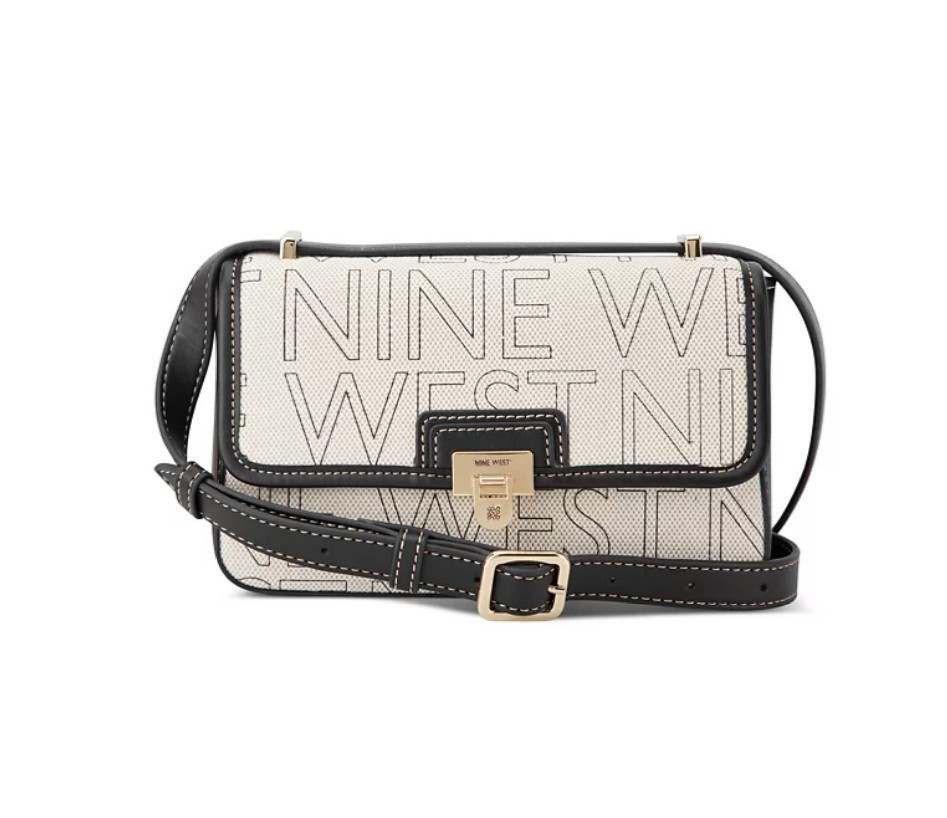 NINE WEST Peyton logo canvas women’s shoulder crossbody bag – Black / Cream~
