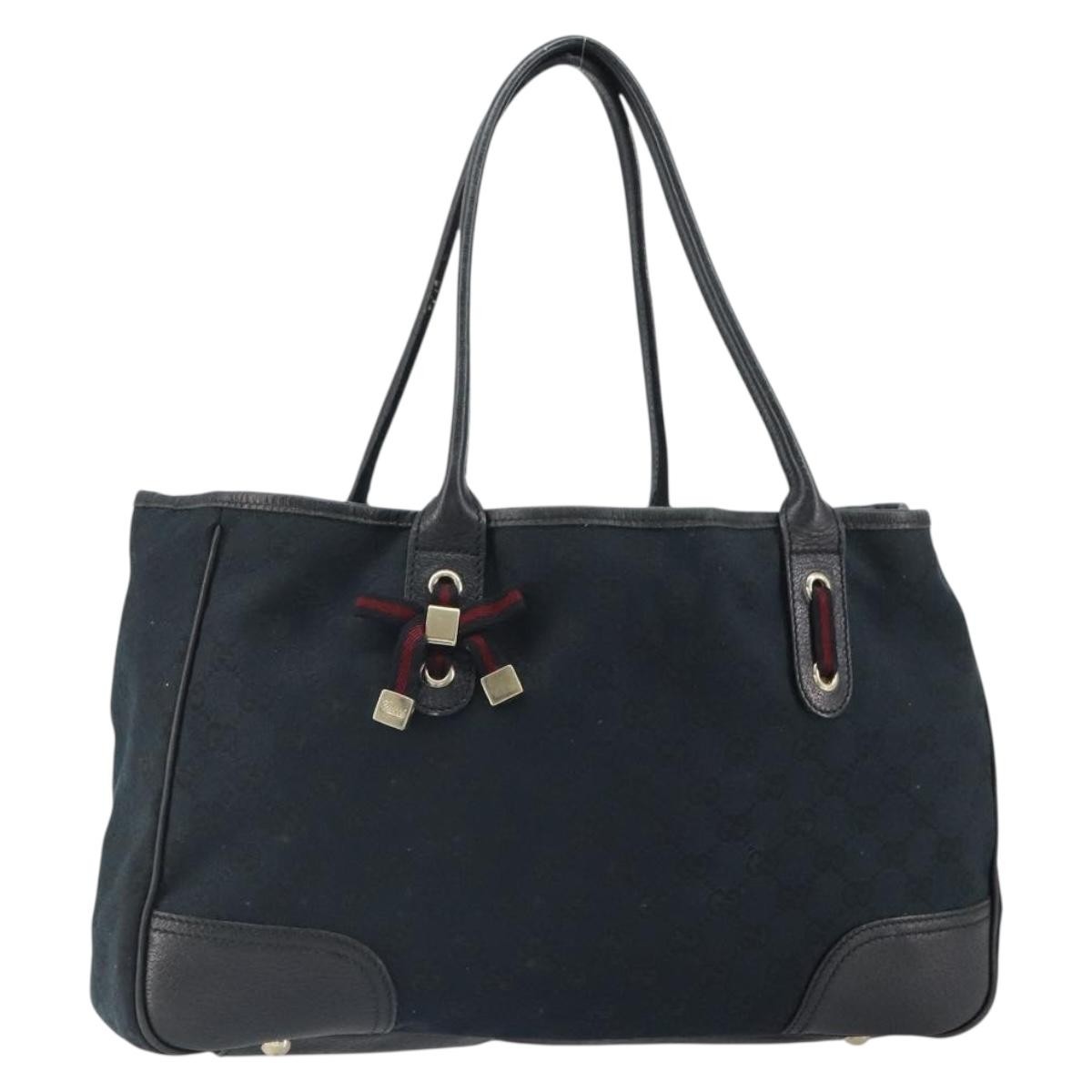 GUCCI GG Canvas Sherry Line Pretty Tote Bag Black Red 163805 Auth 162517
