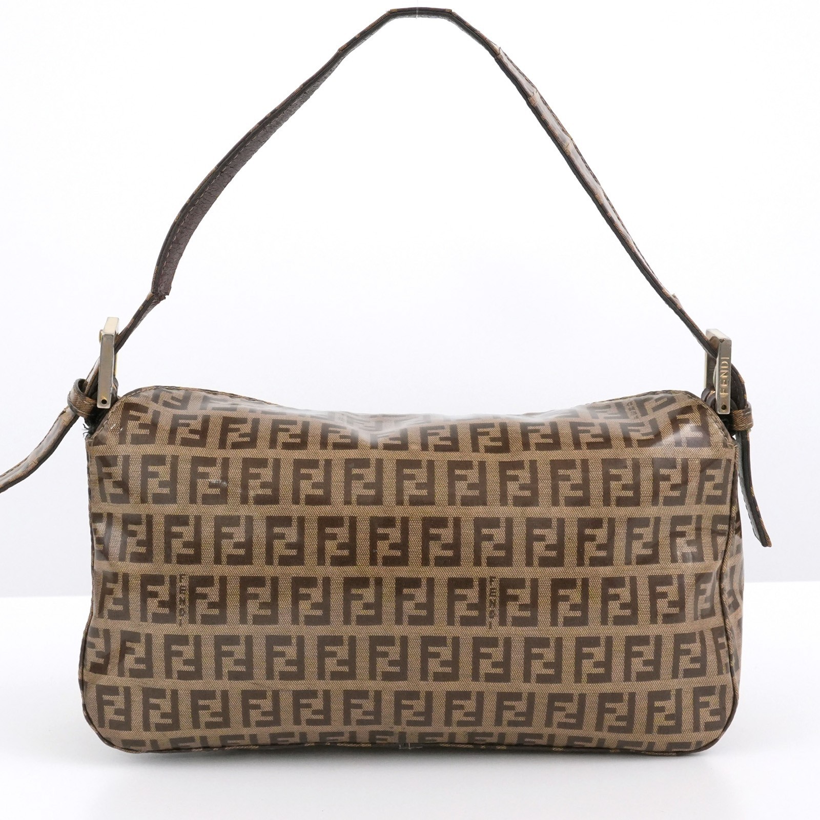 FENDI Mamma Baguette Zucchino Gold Enamel Brown Hand Bag 2way Auth #58193A