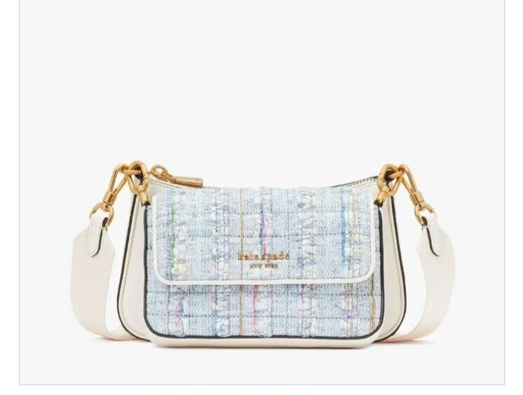 kate spade- Morgan- Double Up- Crossbody- Ivory Leather/ Tweed- NWT- $298