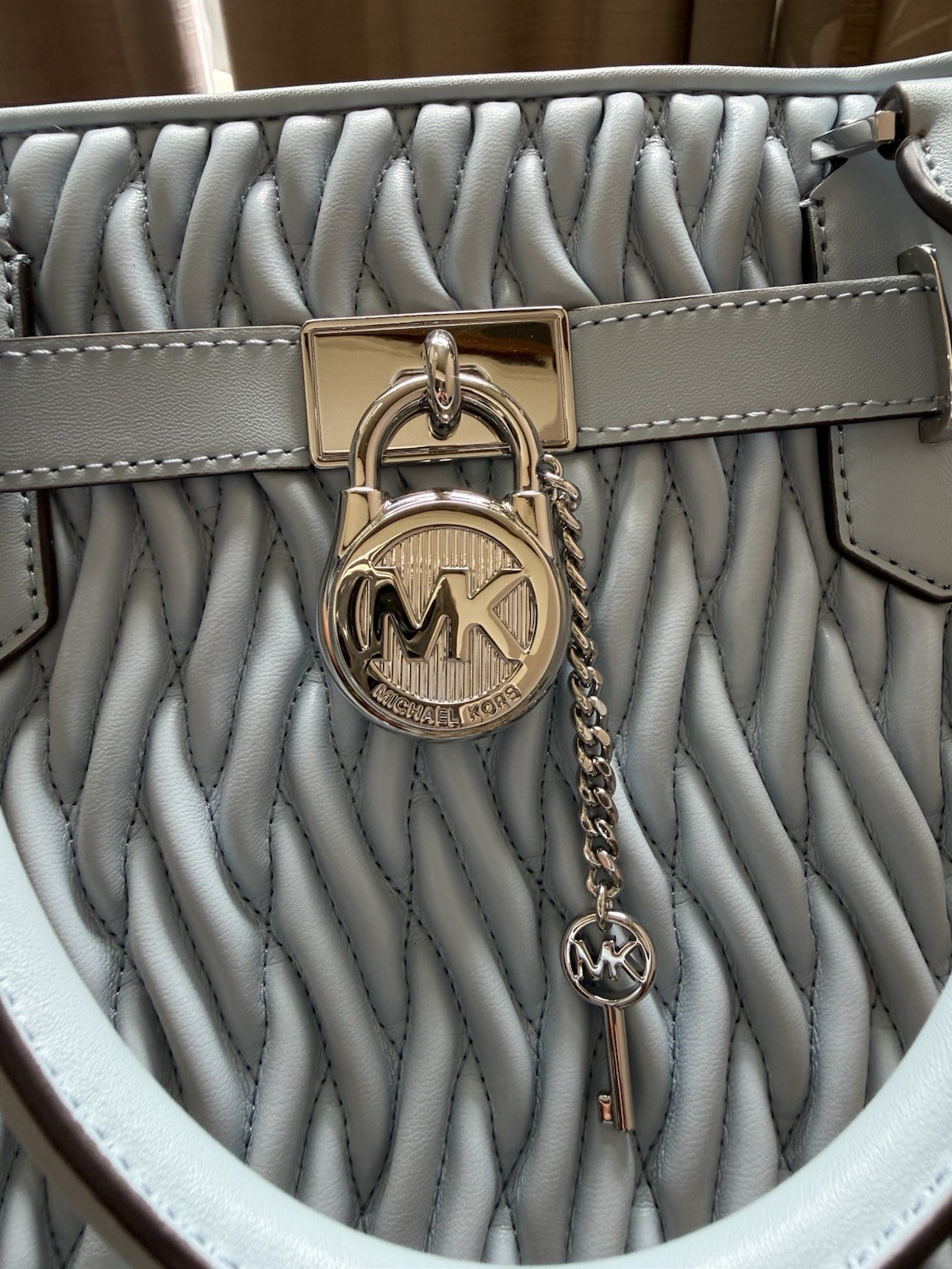 Michael Kors Hamilton Legacy Medium Satchel Pale Ocean Blue Quilted Leather NWT