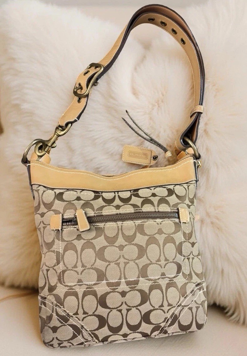 Coach 10403 Vintage Legacy Beige Brown Signature C Logo Leather Crossbody Bag