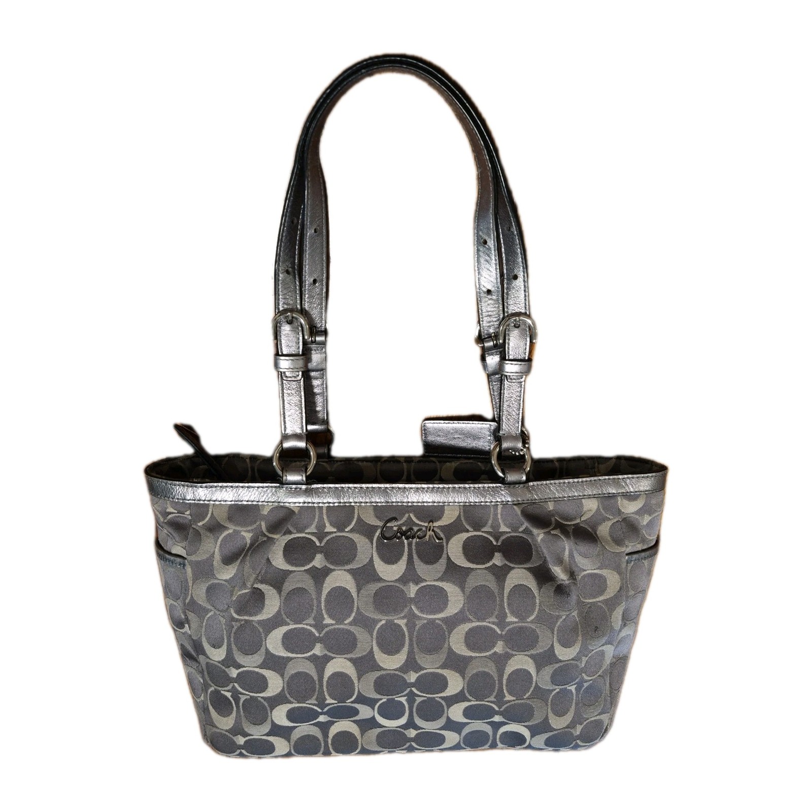 Coach Signature Gallery East/West Tote Bag Gray Silver Jacquard F17676 – Good
