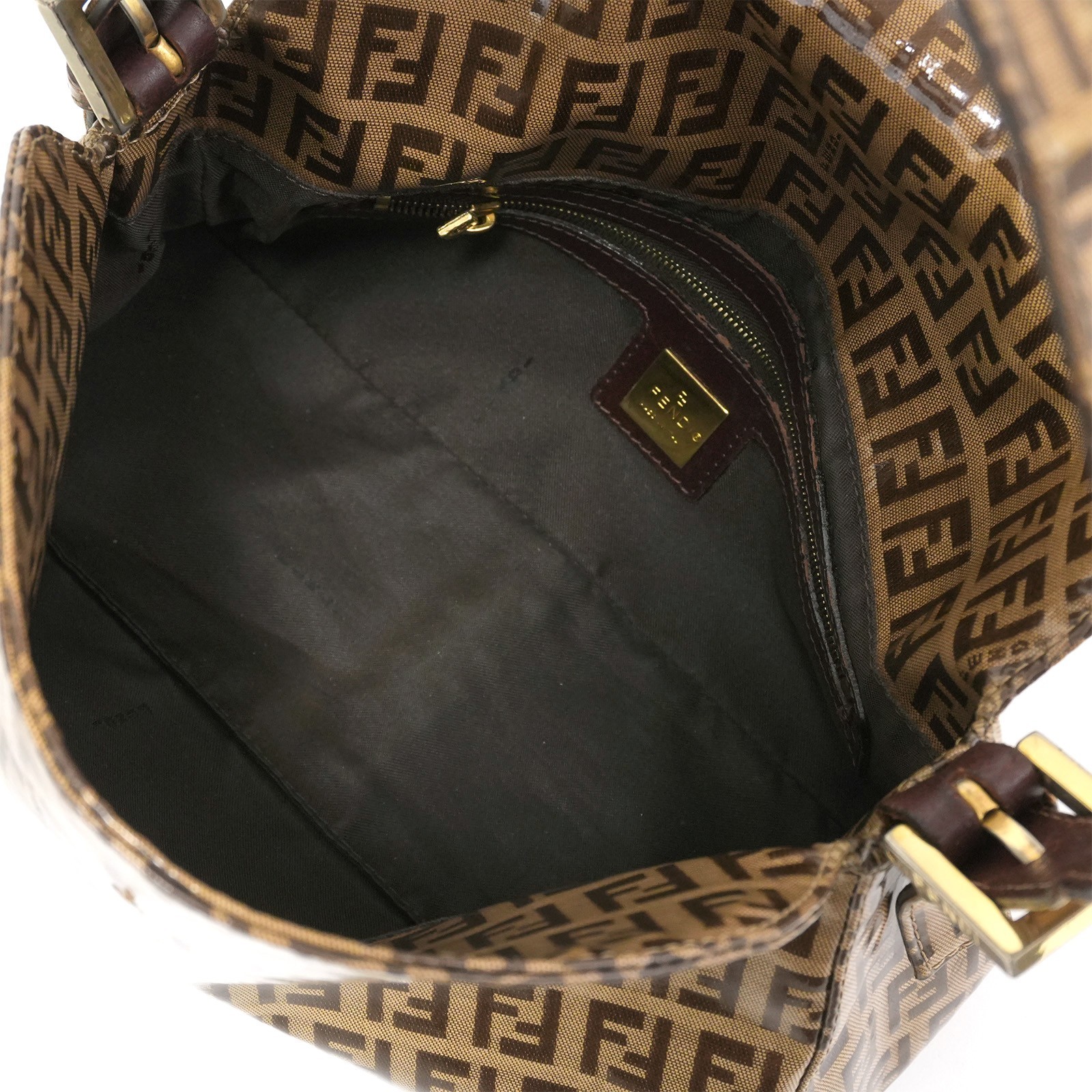 FENDI Mamma Baguette Zucchino Gold Enamel Brown Hand Bag 2way Auth #58193A