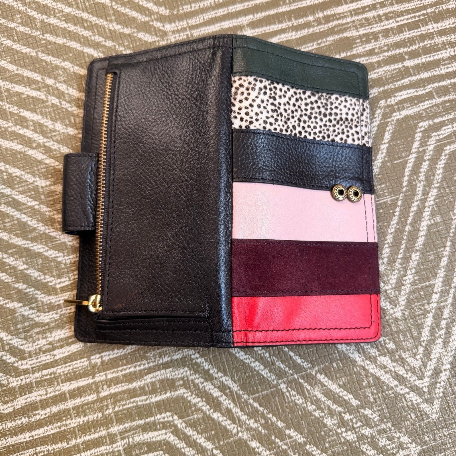 Fossil Matching Leather Backpack & Wallet Set Patchwork Stripe Haircalf Multi