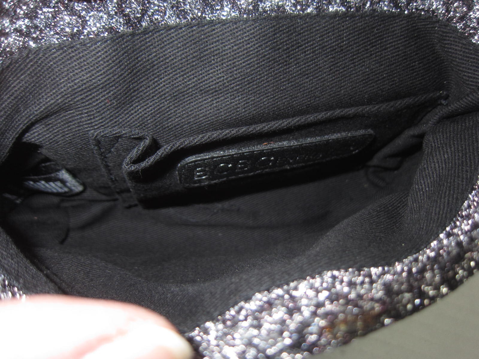 BCBGeneration Black Evening Purse Crossbody Magnetic Closure Silver Metal Strap