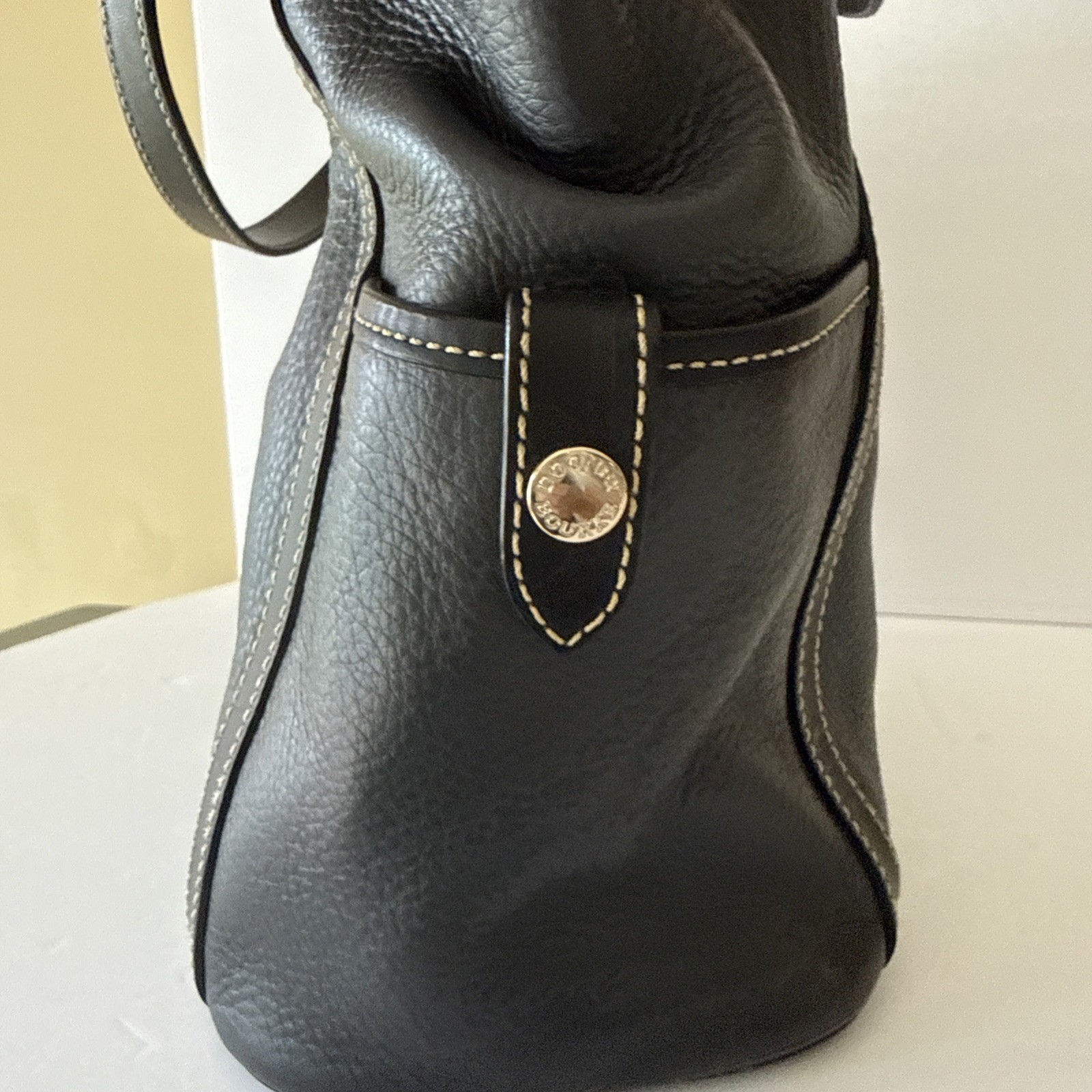Dooney & Bourke Dark Gray /Black Porta Fina Leather Kristen Shoulder/Tote