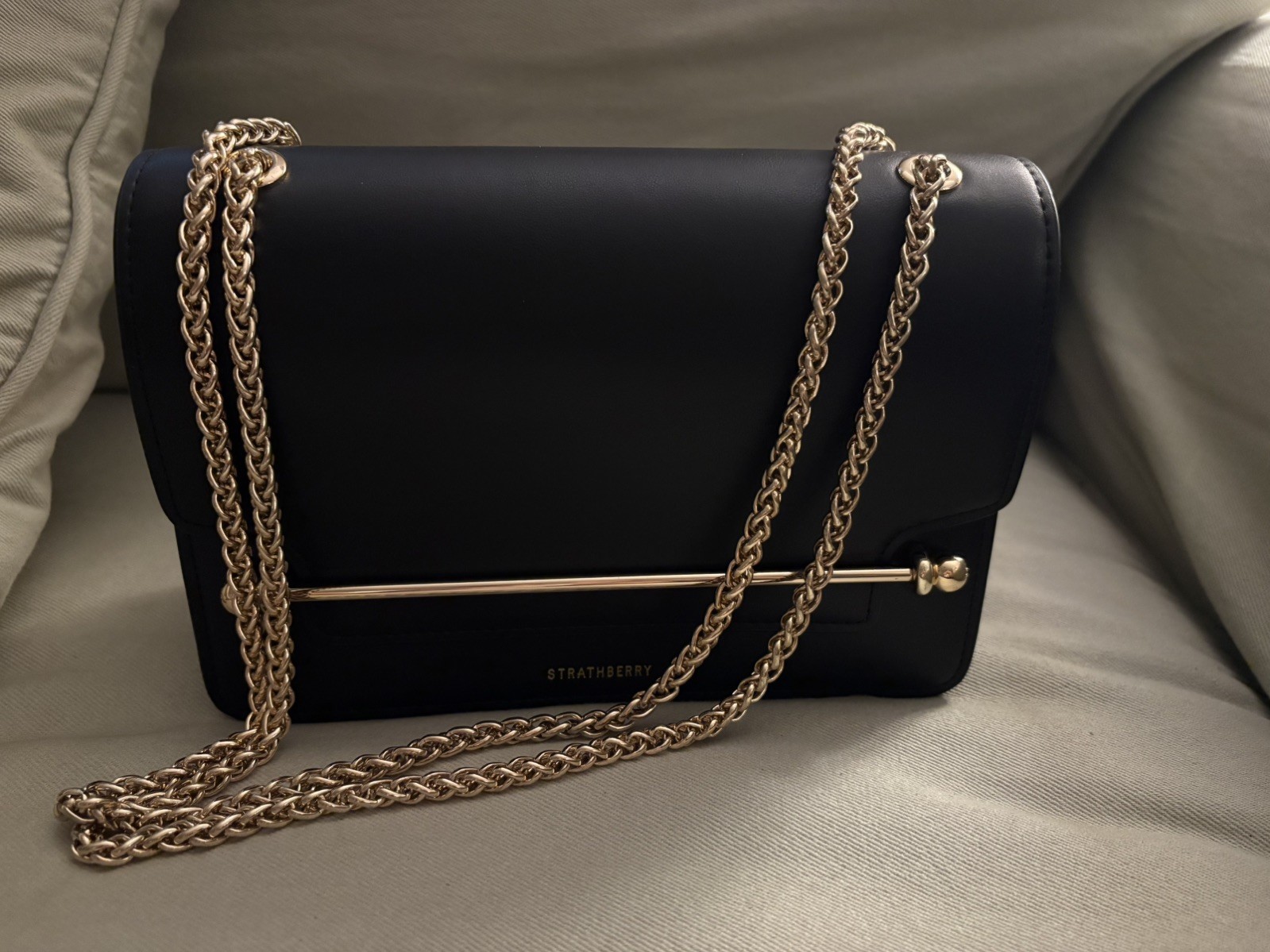 AUTH Strathberry East West Leather Convertible Bag In Black